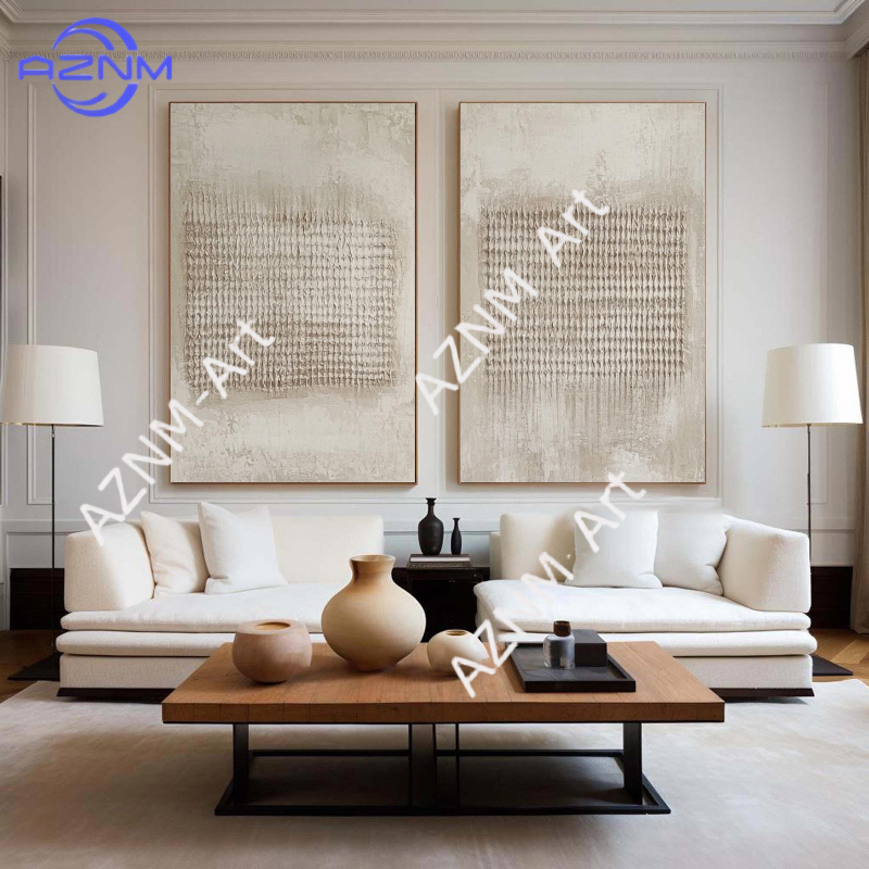 Photography Kit - 1/2Pcs Textured Beige Abstract Oil Painting
