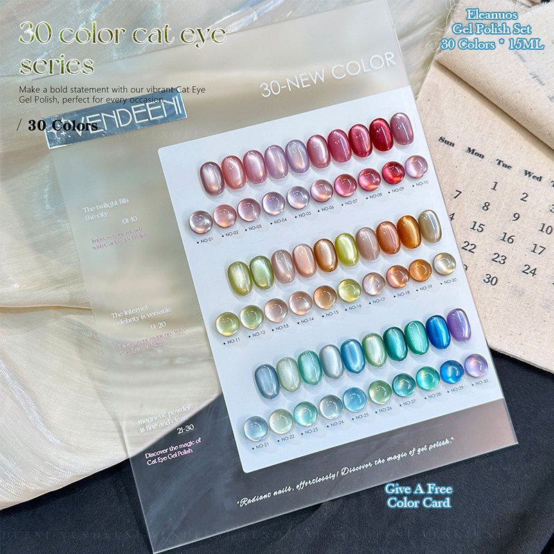 Cat's Eye Gel Polish 30 Colors - Color Checker Card บทวิจารณ์และราคา